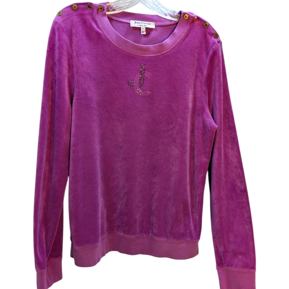 Juicy Couture Velour Magenta Track Top Bedazzled Sweater Y2K Style SZ XL